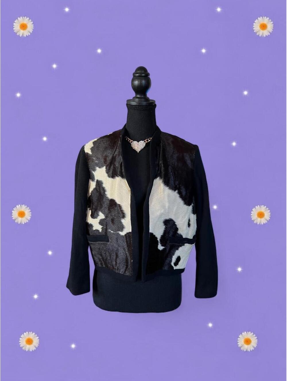 Vintage 1970s Hair-On Cowhide Leather Cropped Western Jacket size small 🤎